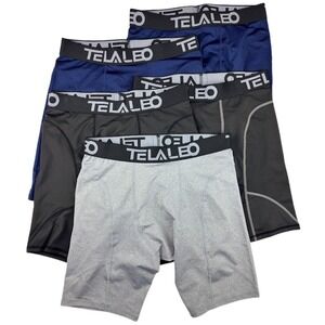TELALEO Mens Sz M Boxer Briefs Underwear Shorts 5 Pk Performance Athletic Black